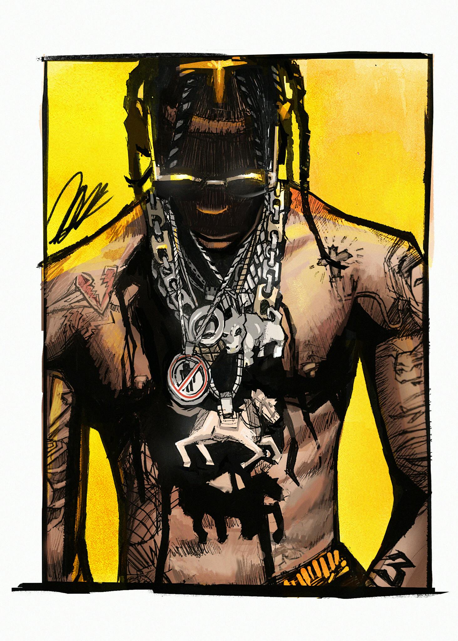 Illustration of a rapper with gold chains