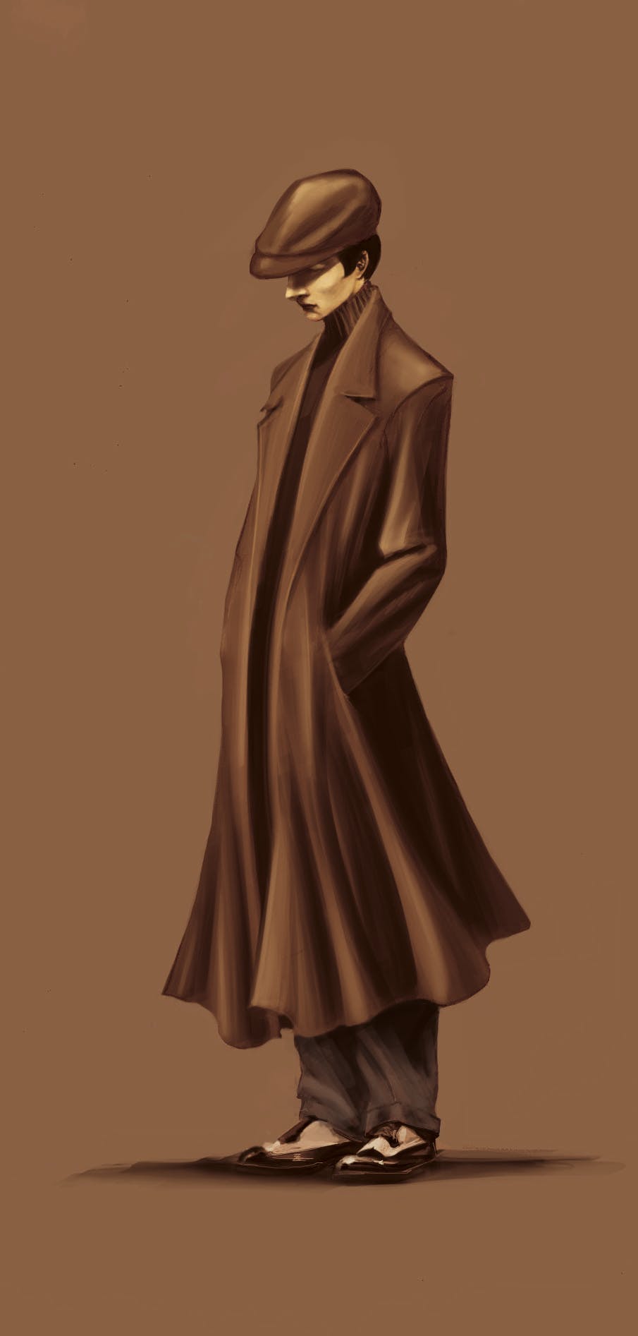 Illustration of a man in a trench coat