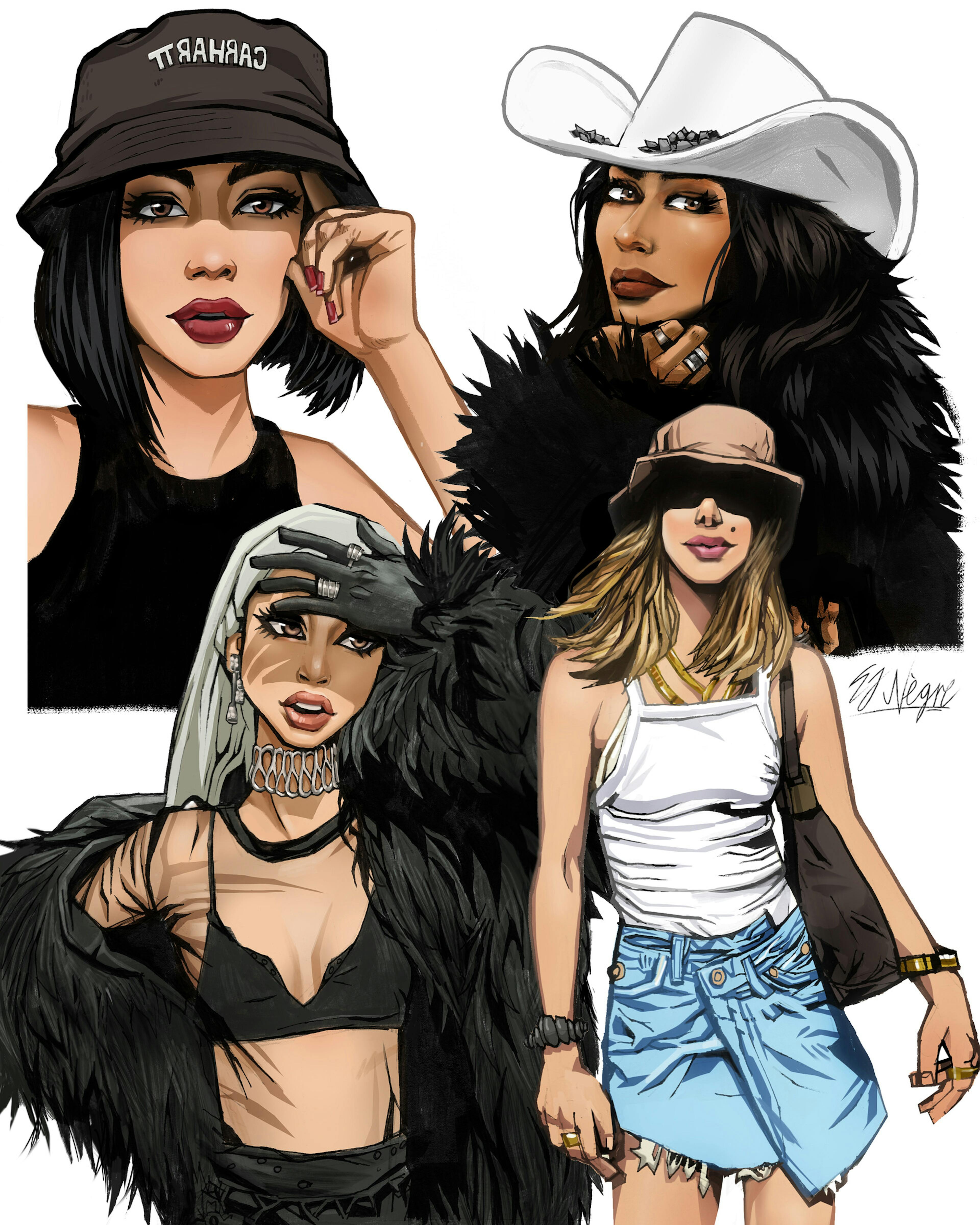 Illustration of fashionable women