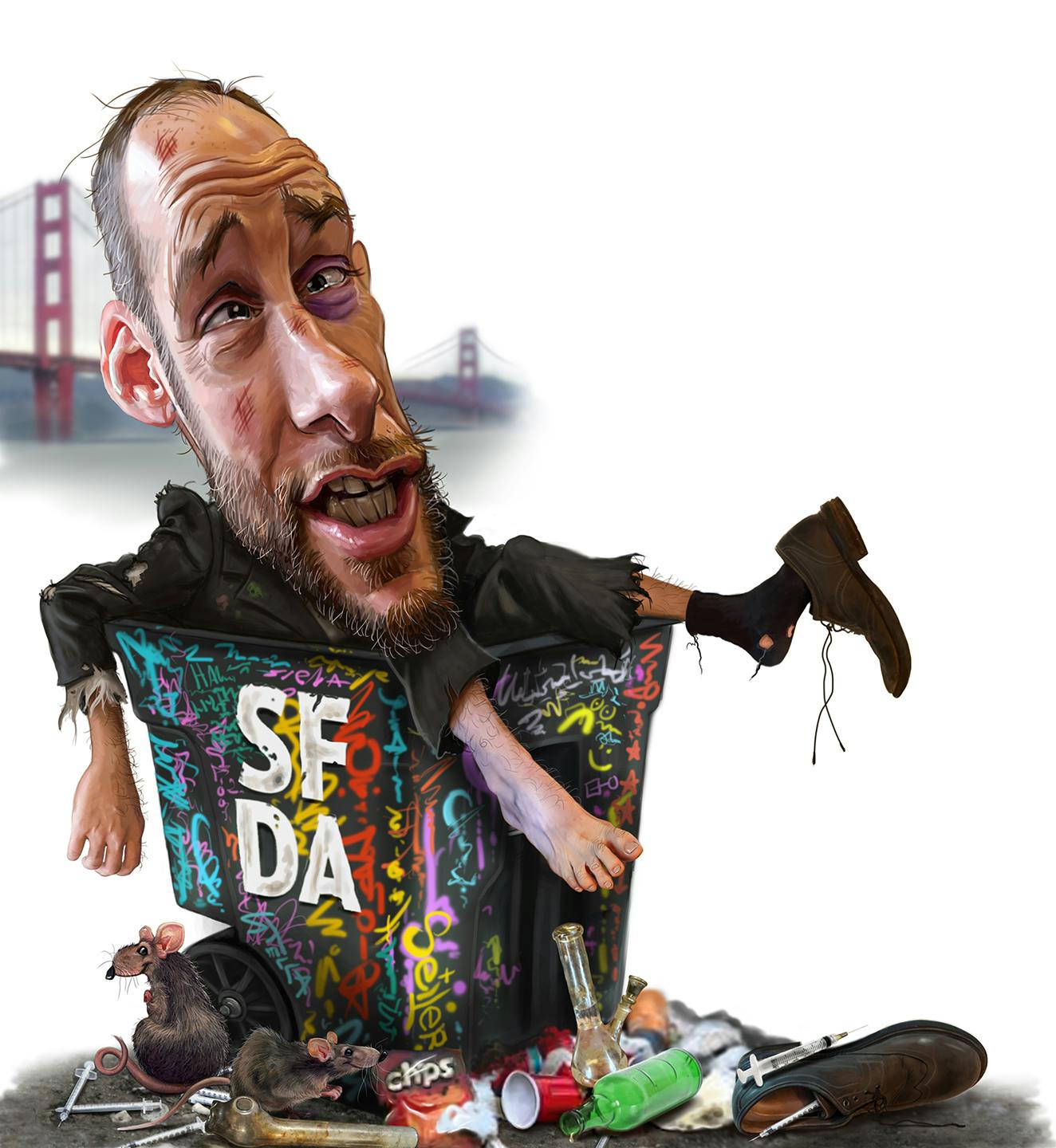 Caricature of a homeless man