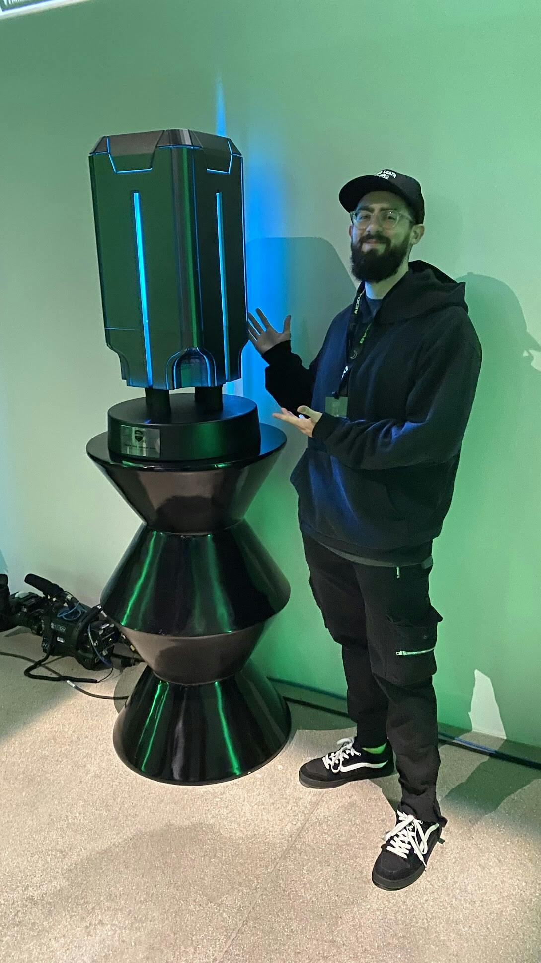 Gabriel Perez showing off his futuristic speaker