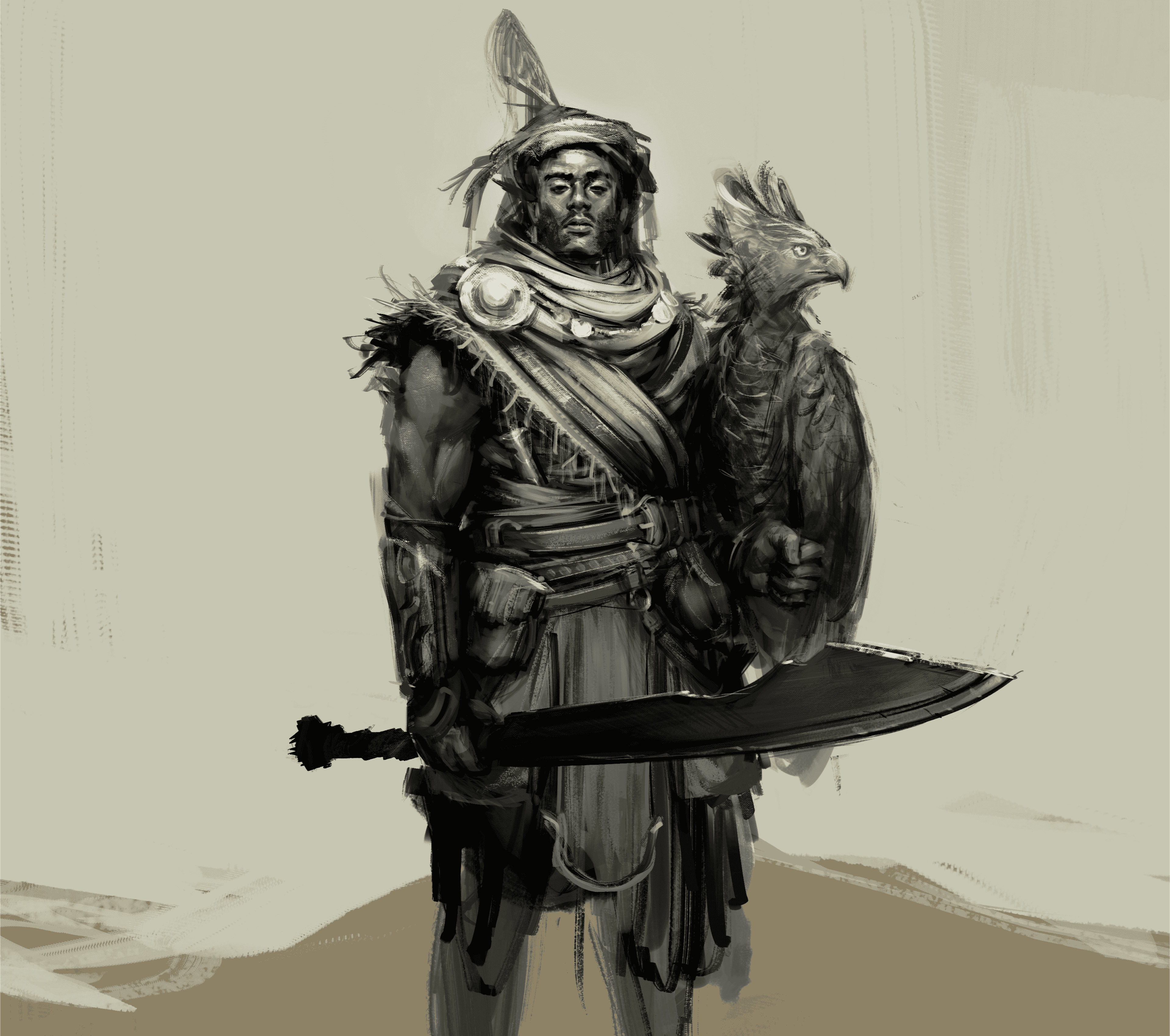 Concept art of a warrior with an eagle