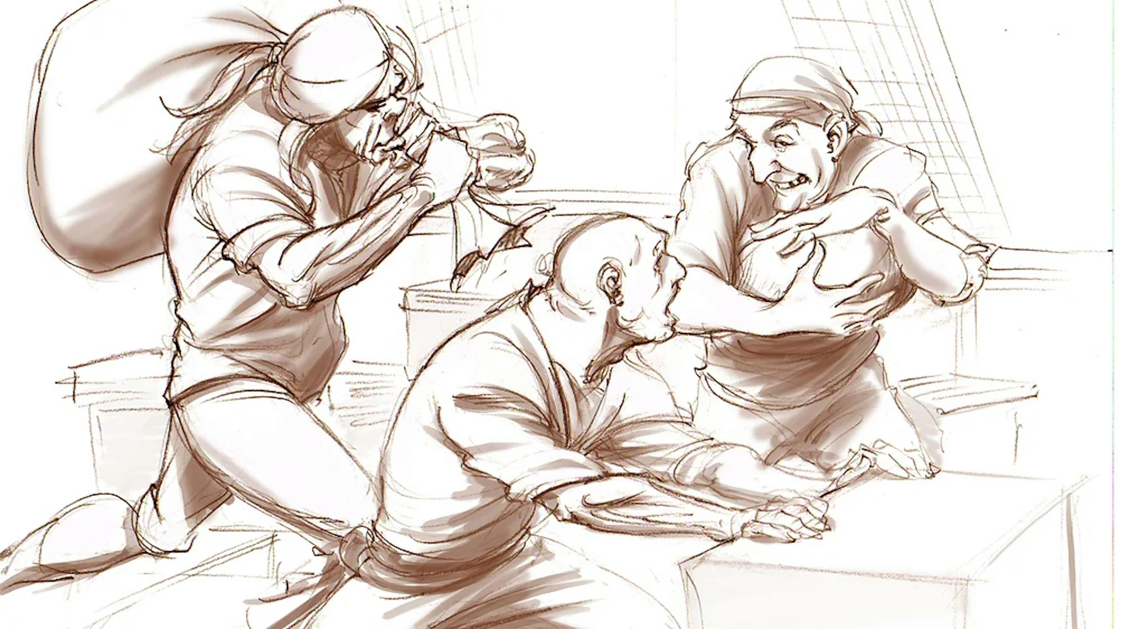 Sketch of pirates working