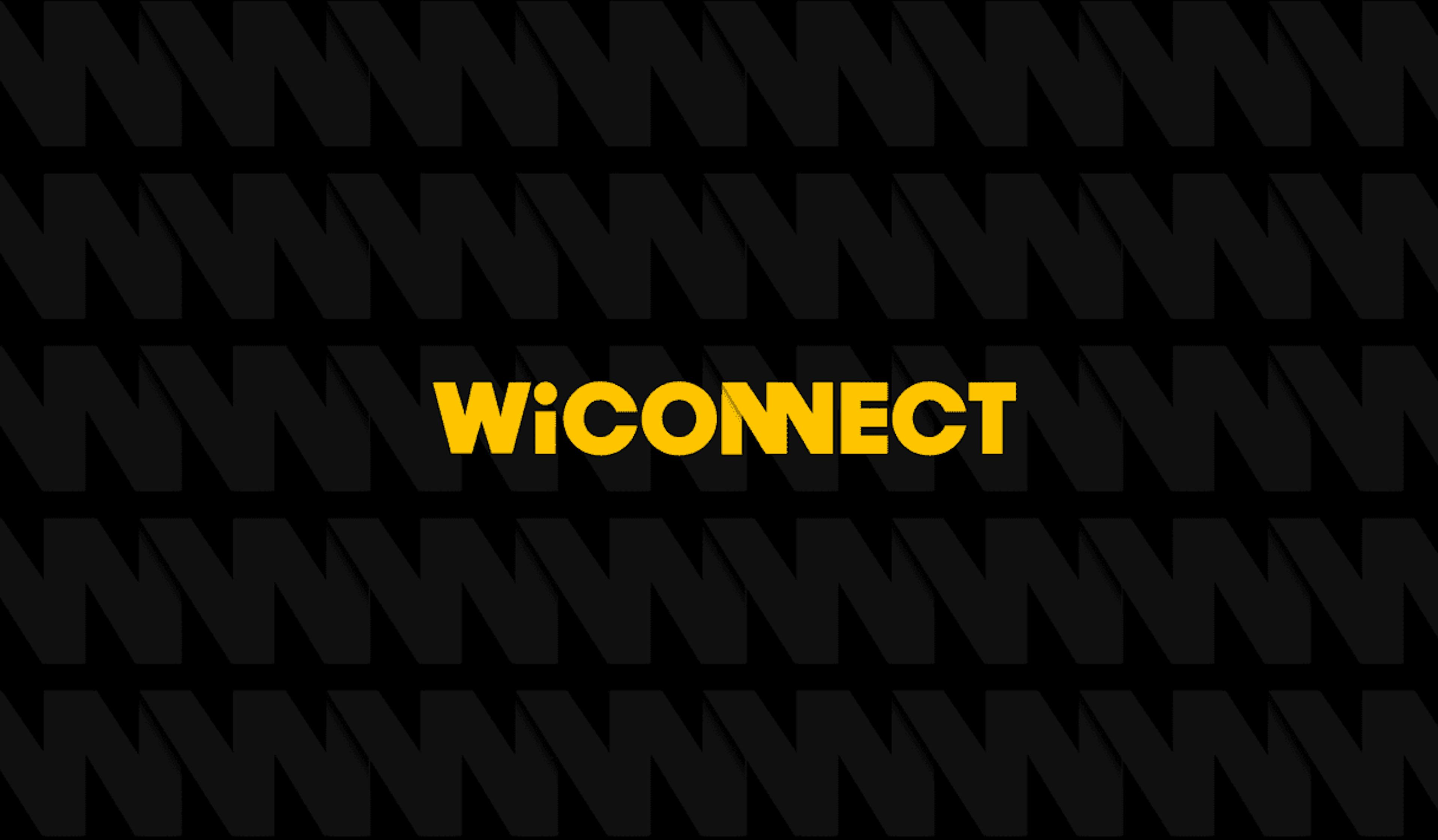 A yellow WiConnect logo against a patterned black background.