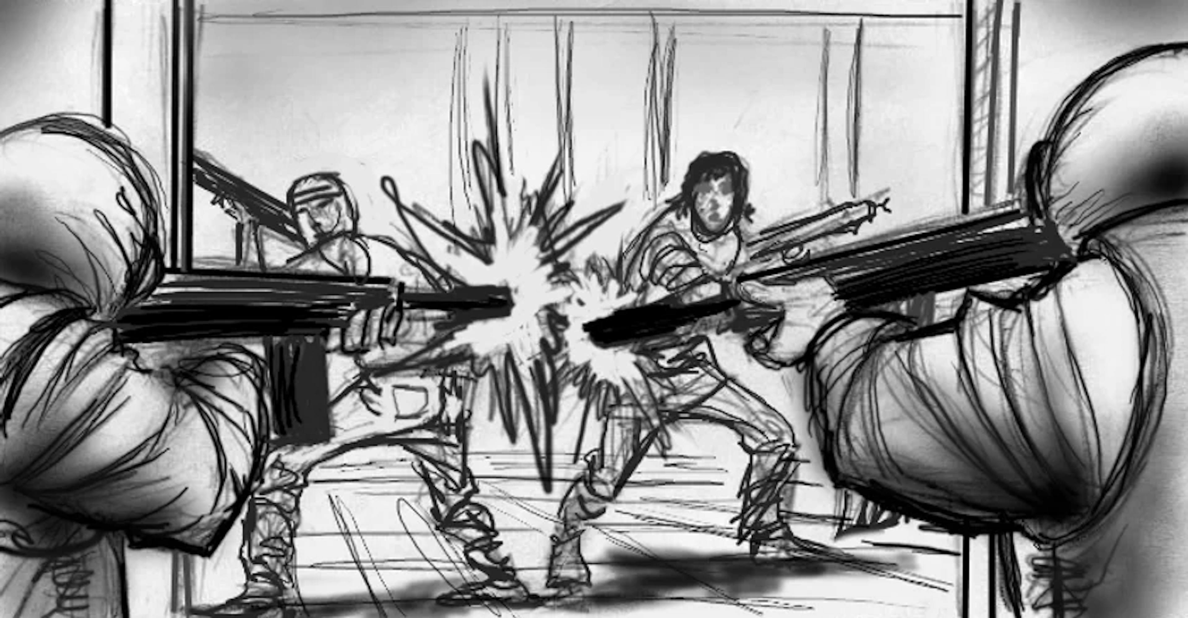 Storyboard of soldiers shooting
