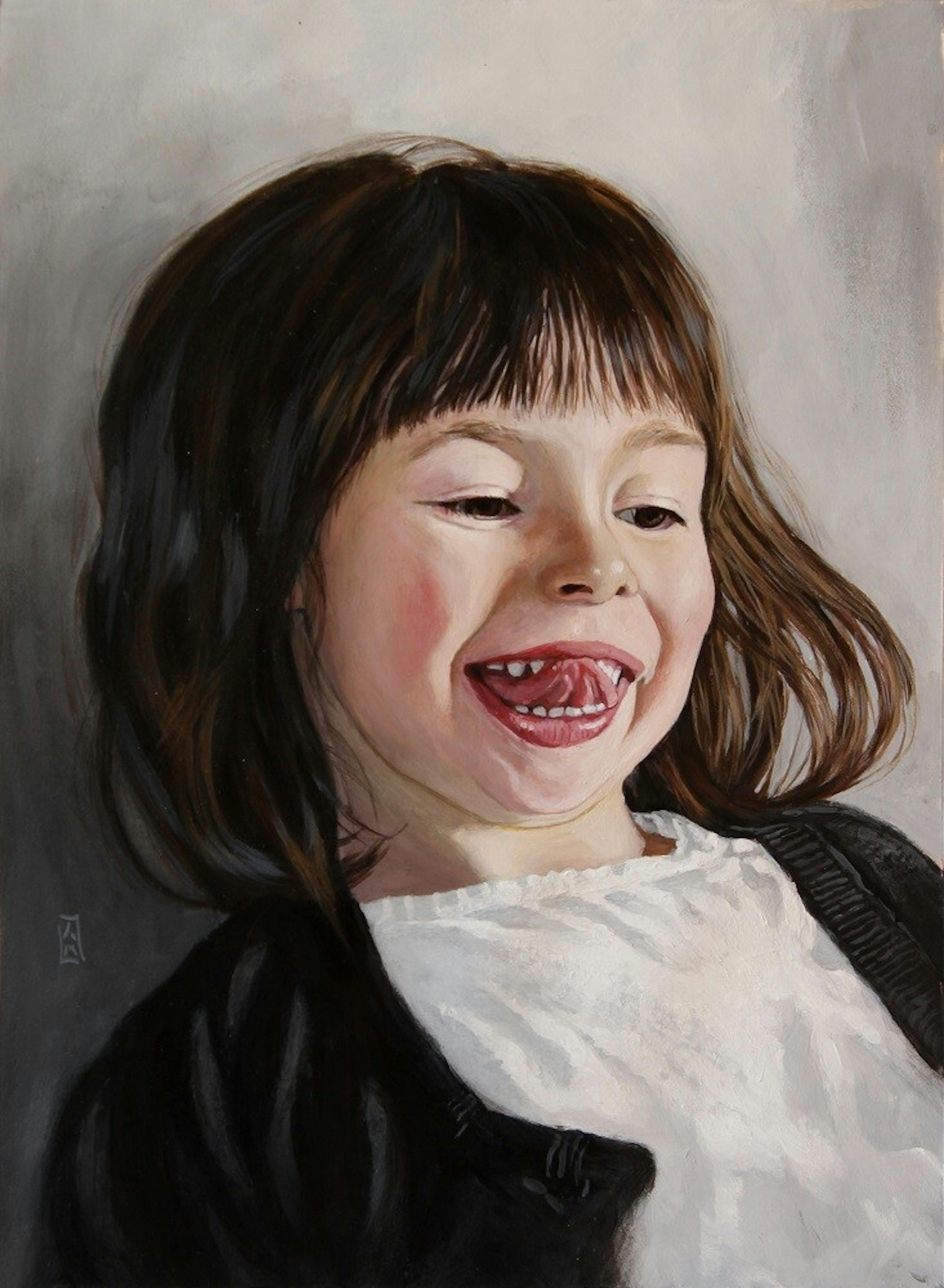Portrait of a girl with tongue on teeth