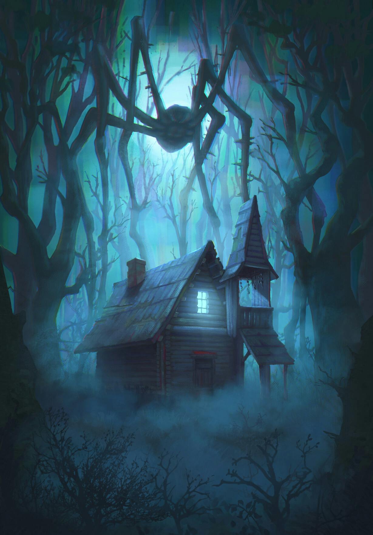 A giant spider over a spooky house