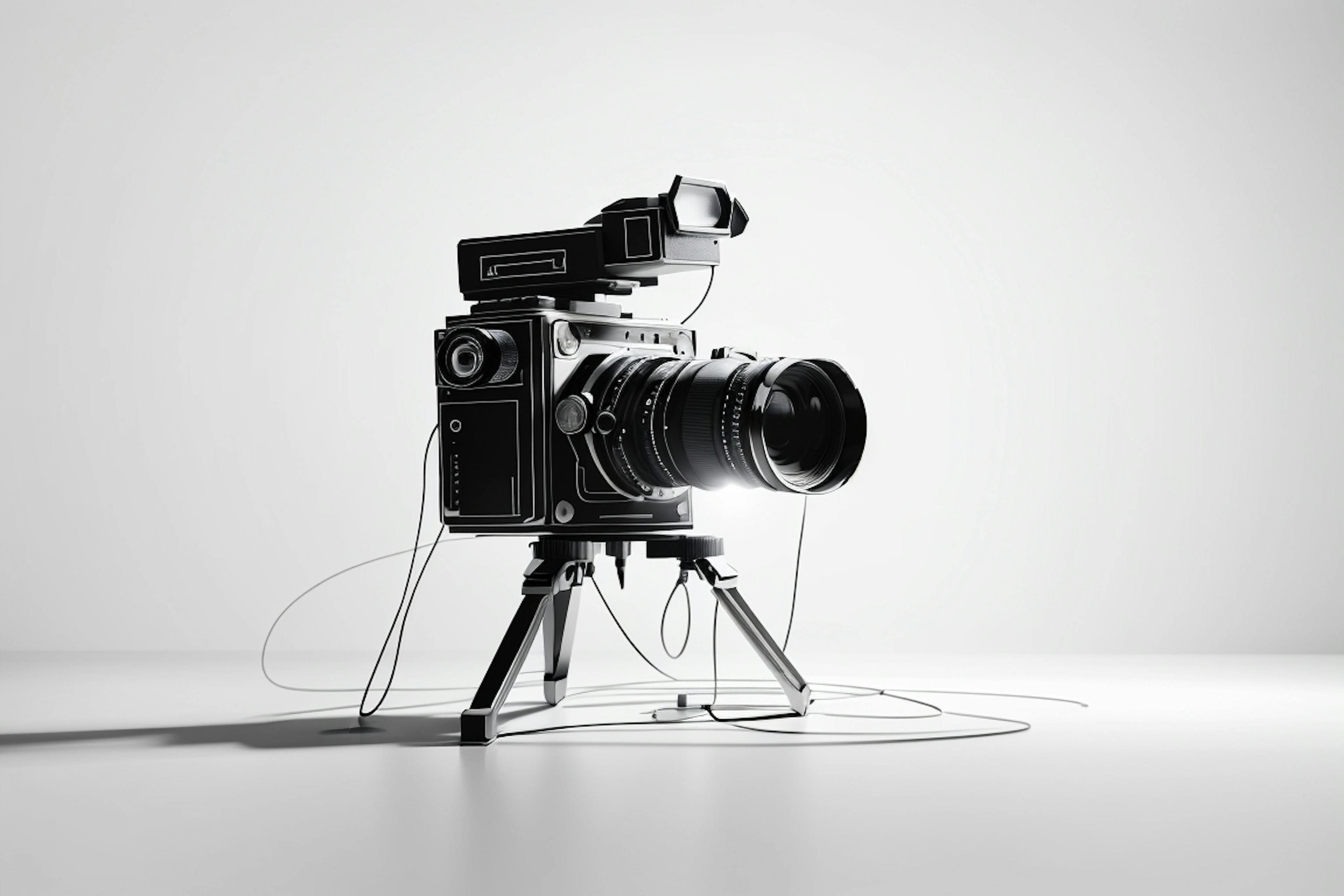 image of a cinematic camera on a grey background in a studio