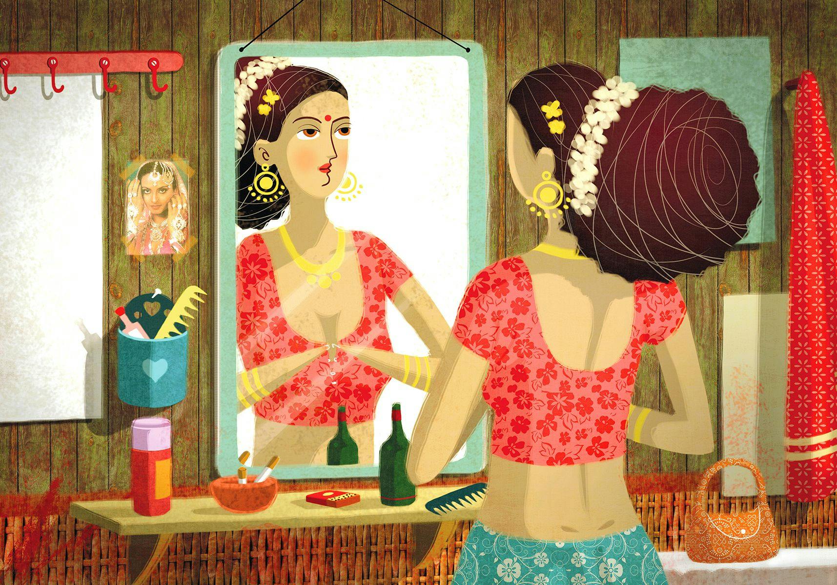 A woman looking in the mirror