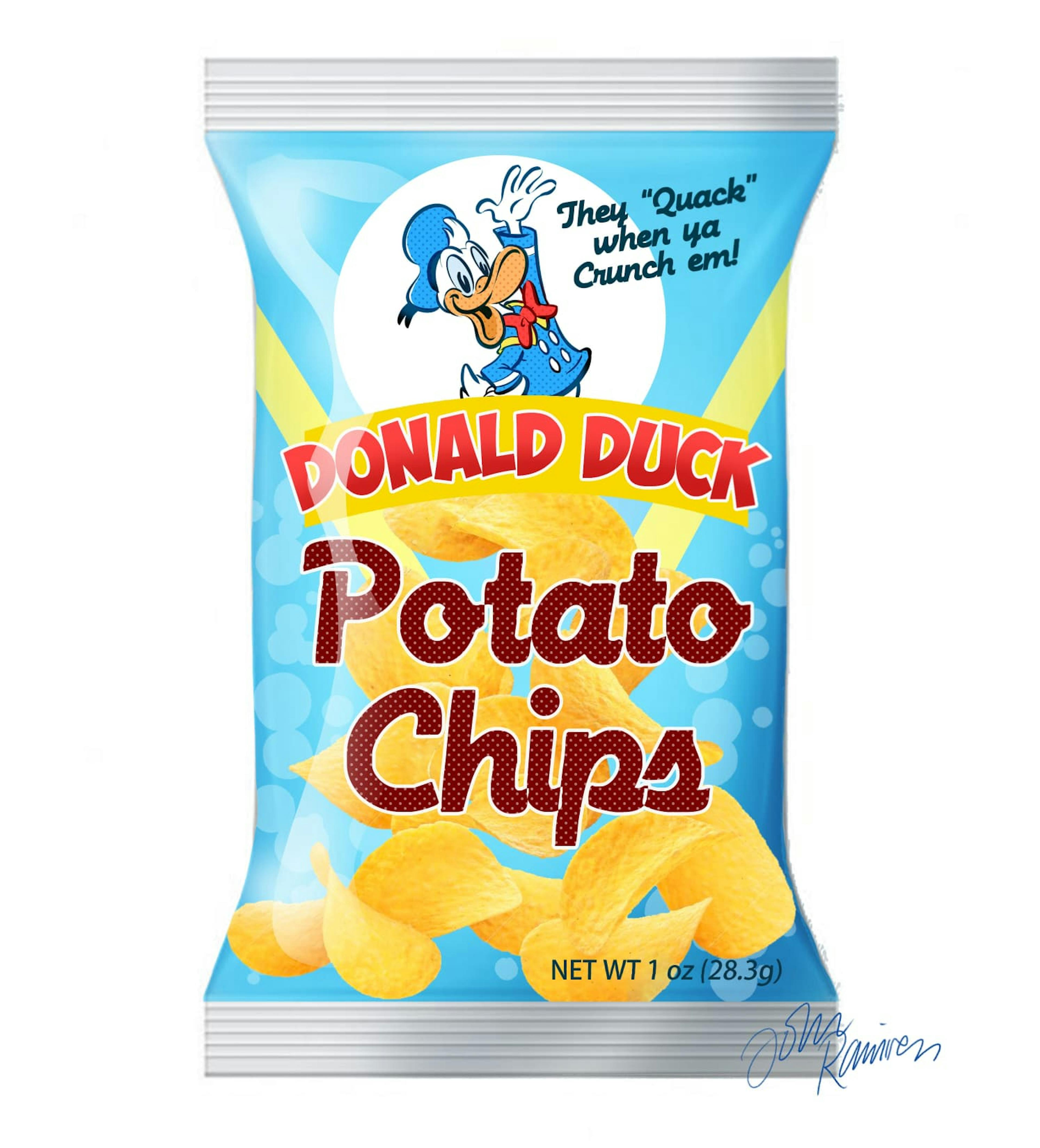 A bag of Donald Duck potato chips
