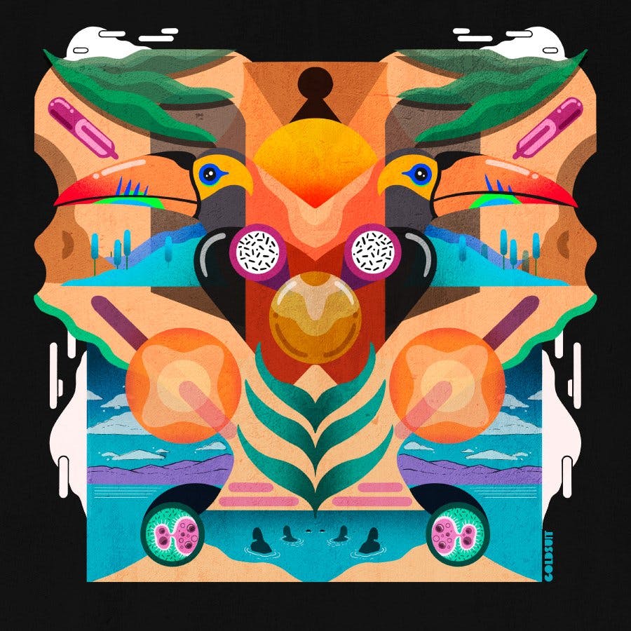 Watercolor collage of tropical island