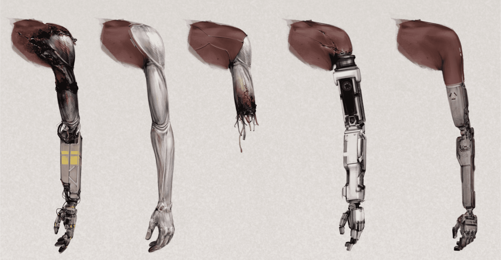 Concept art of sci fi prosthetic arms