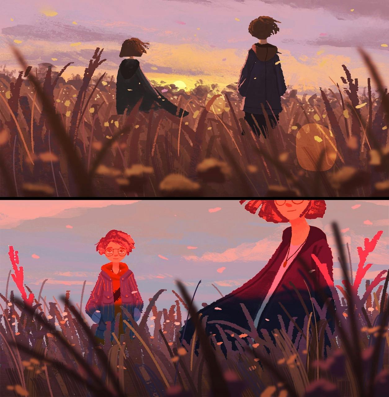 Two people in a field