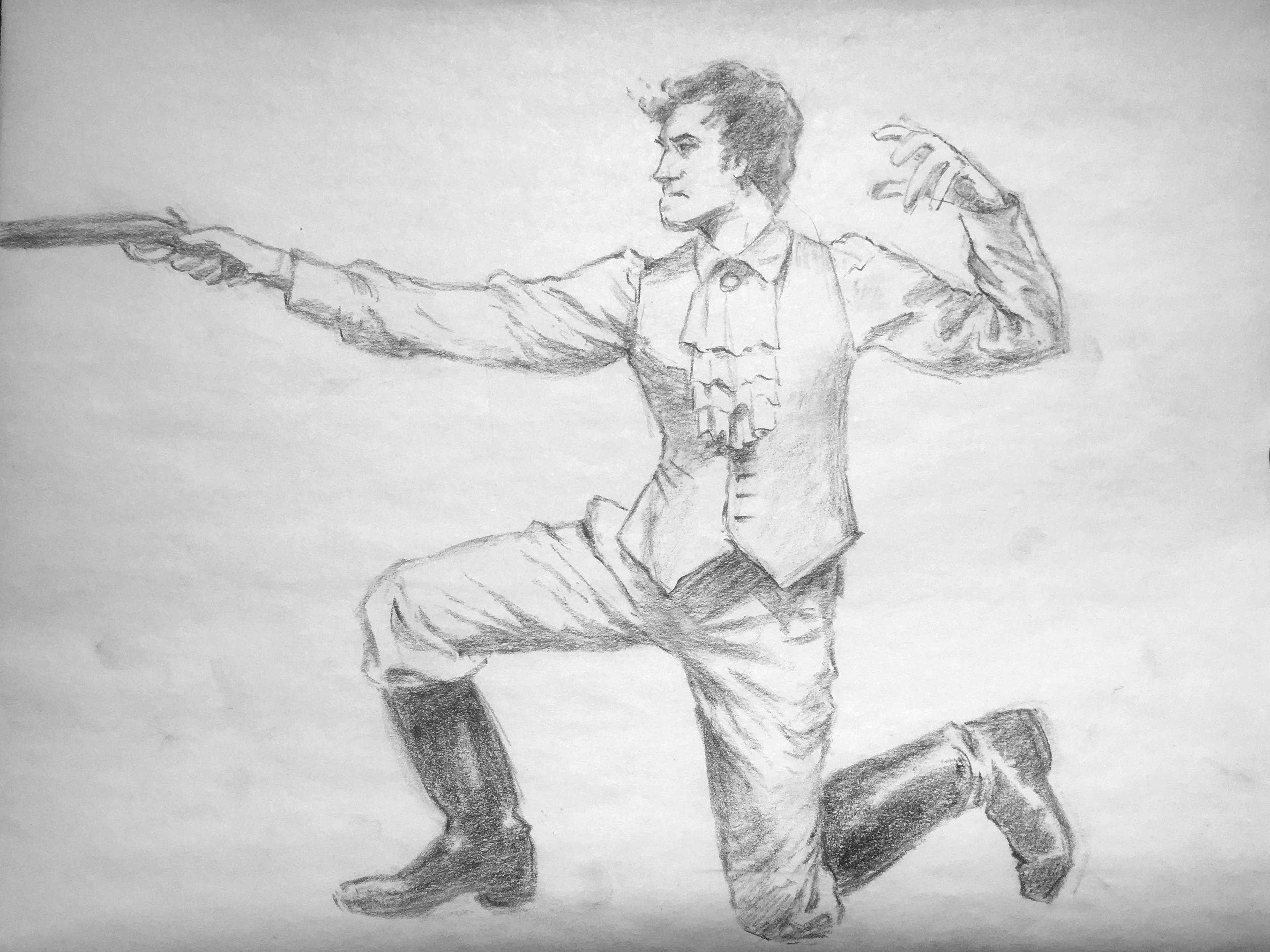 A pencil sketch of an eighteenth century shooter