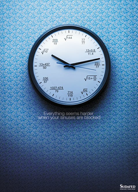 Sudefed ad with a clock