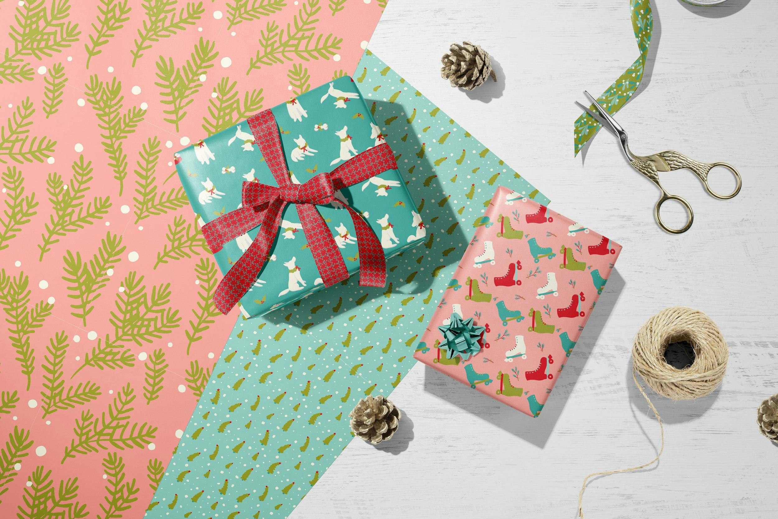 Paper patterns applied to gift boxes