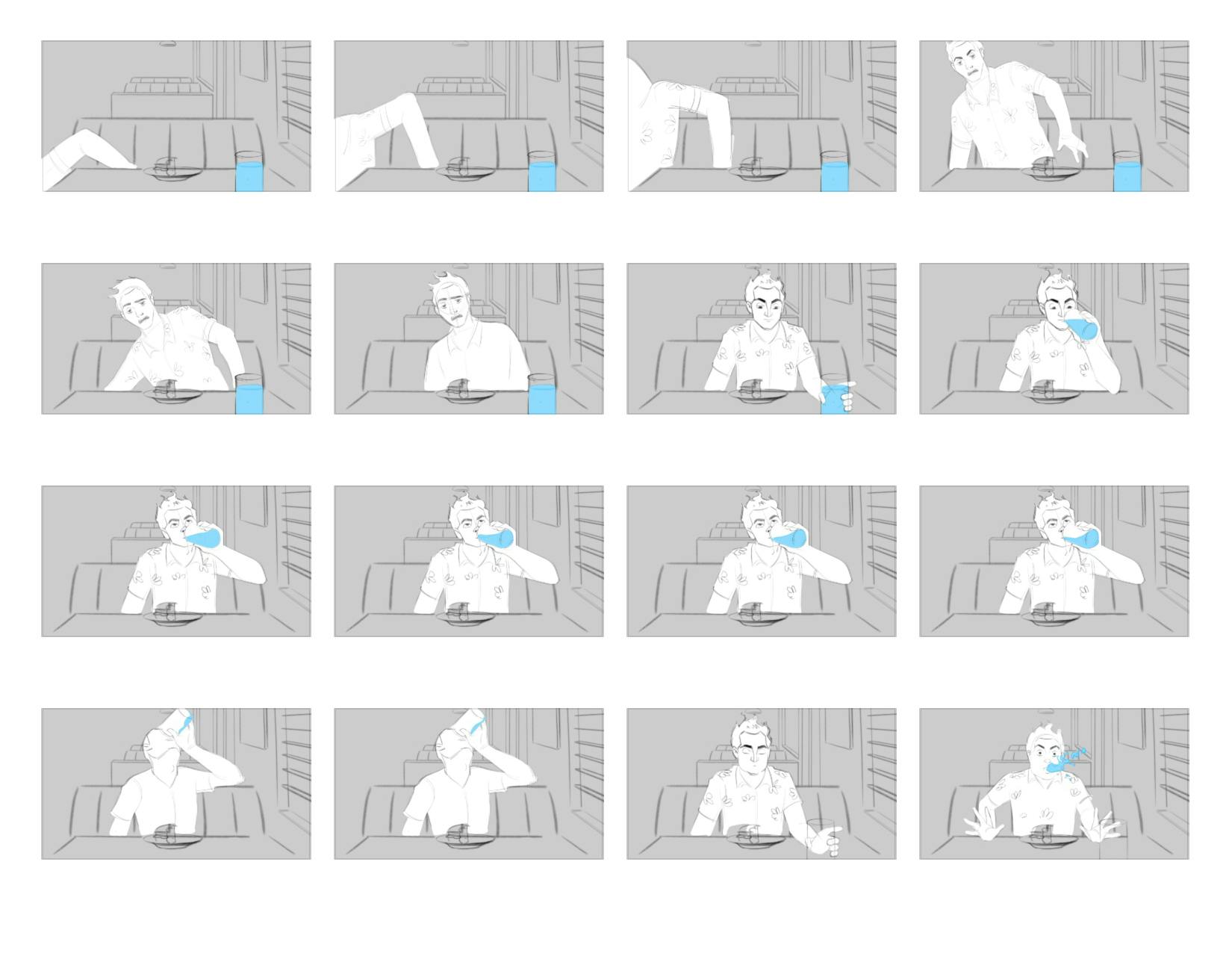 Storyboards of man drinking water