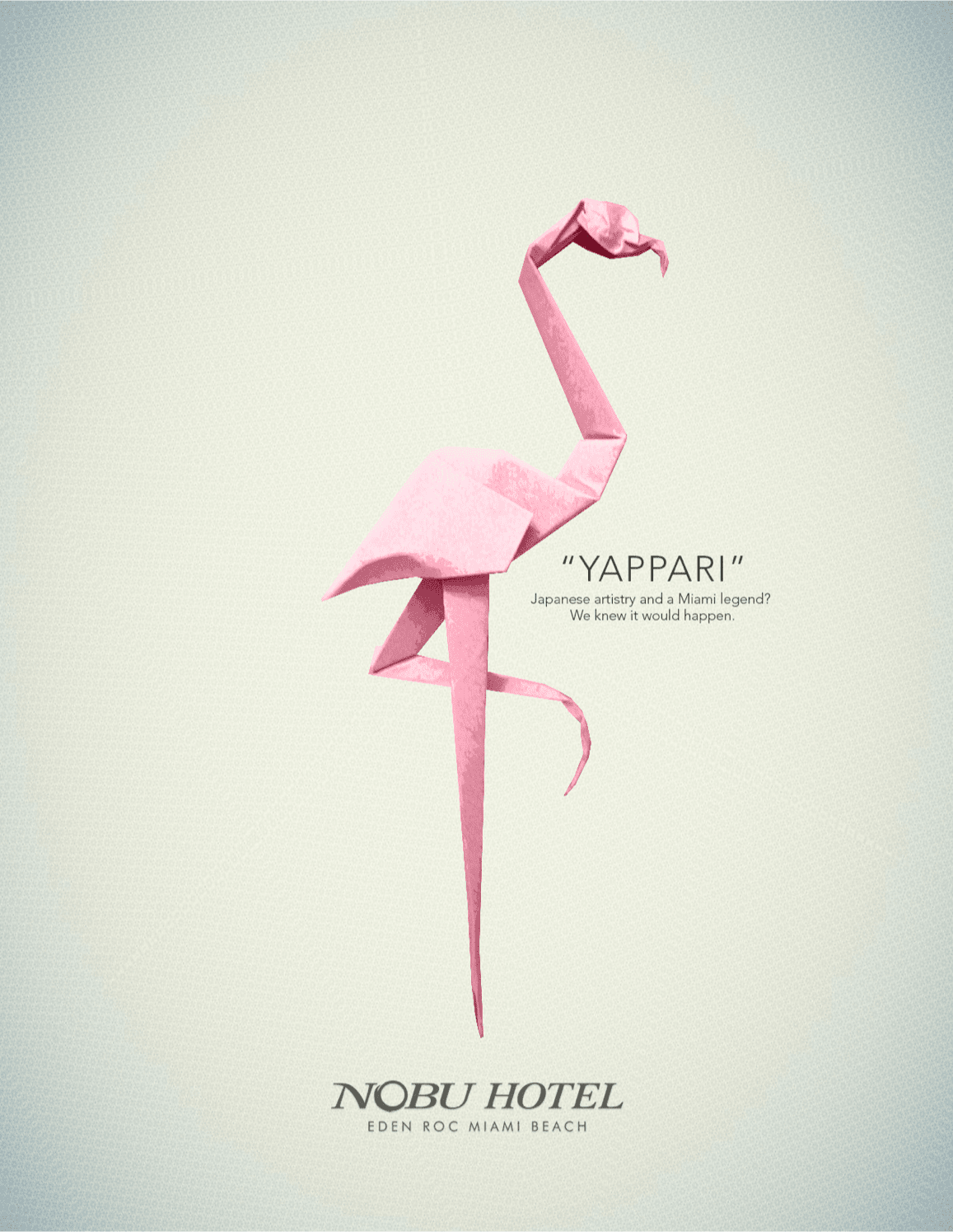 Nobu Hotel ad with pink flamingo origami