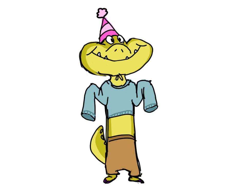 A dressed Alligator at a birthday party