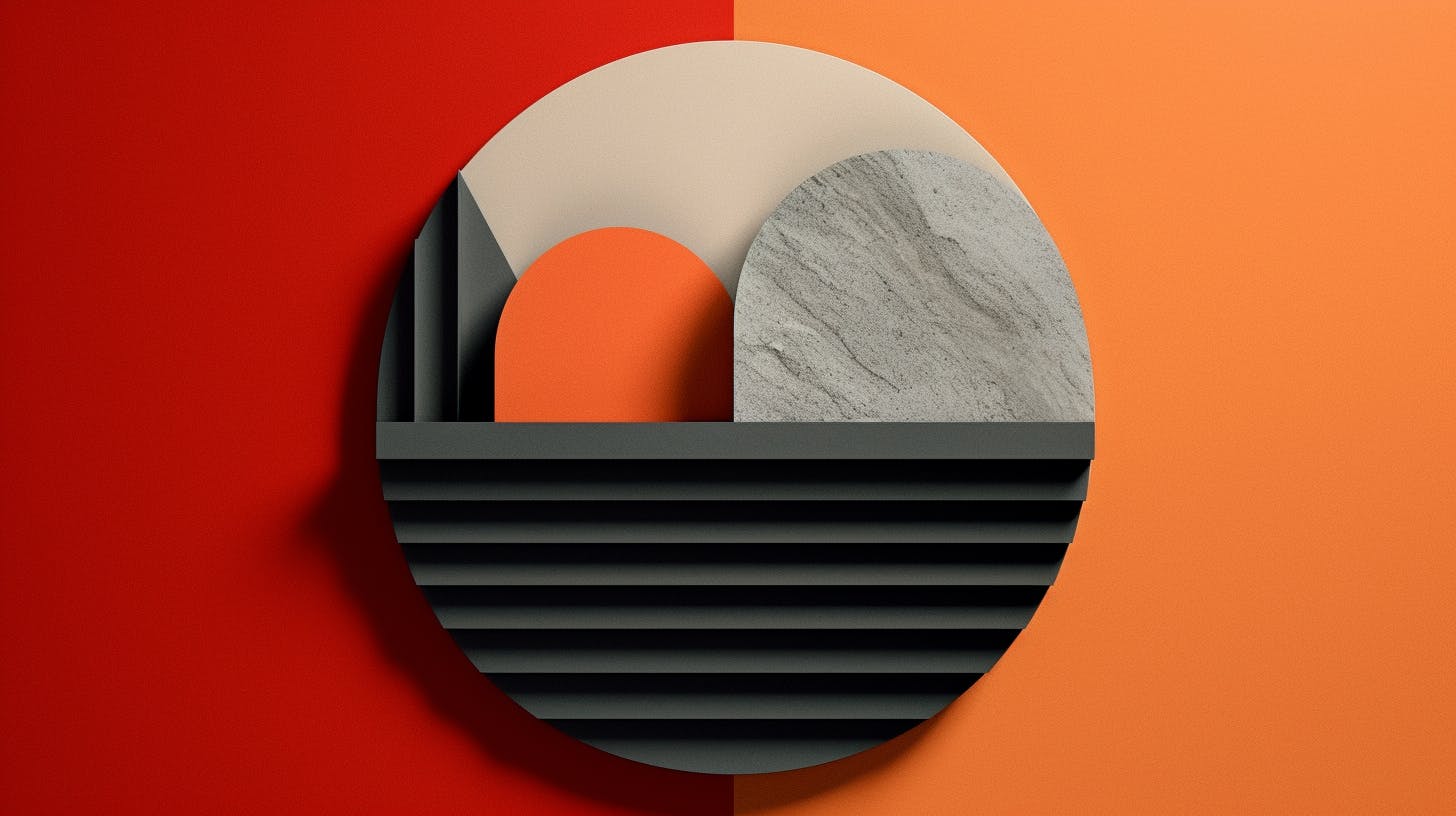 image of a simple dimensional circular logo with two hills, one that is larger than the other with an emphasis on proportion and scale