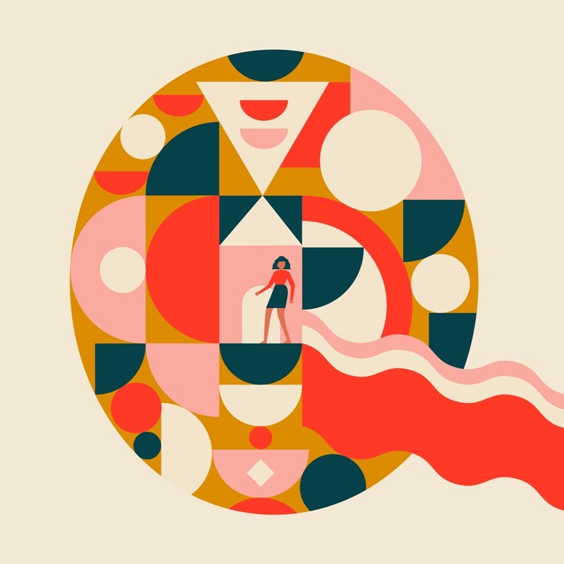 An graphic illustration of the letter Q