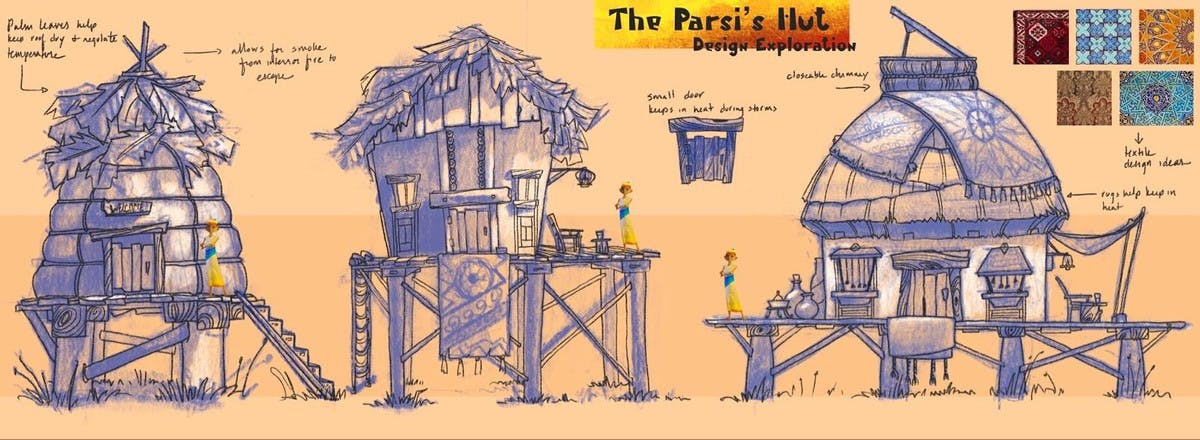 Concept art of some jungle huts.