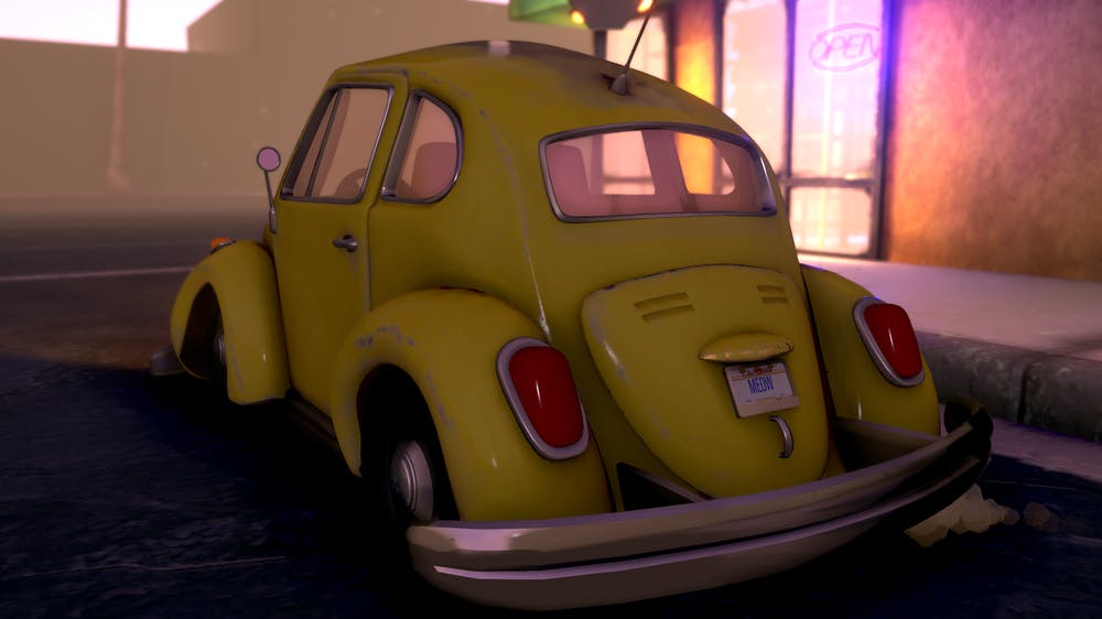 A 3D render of a vw bug