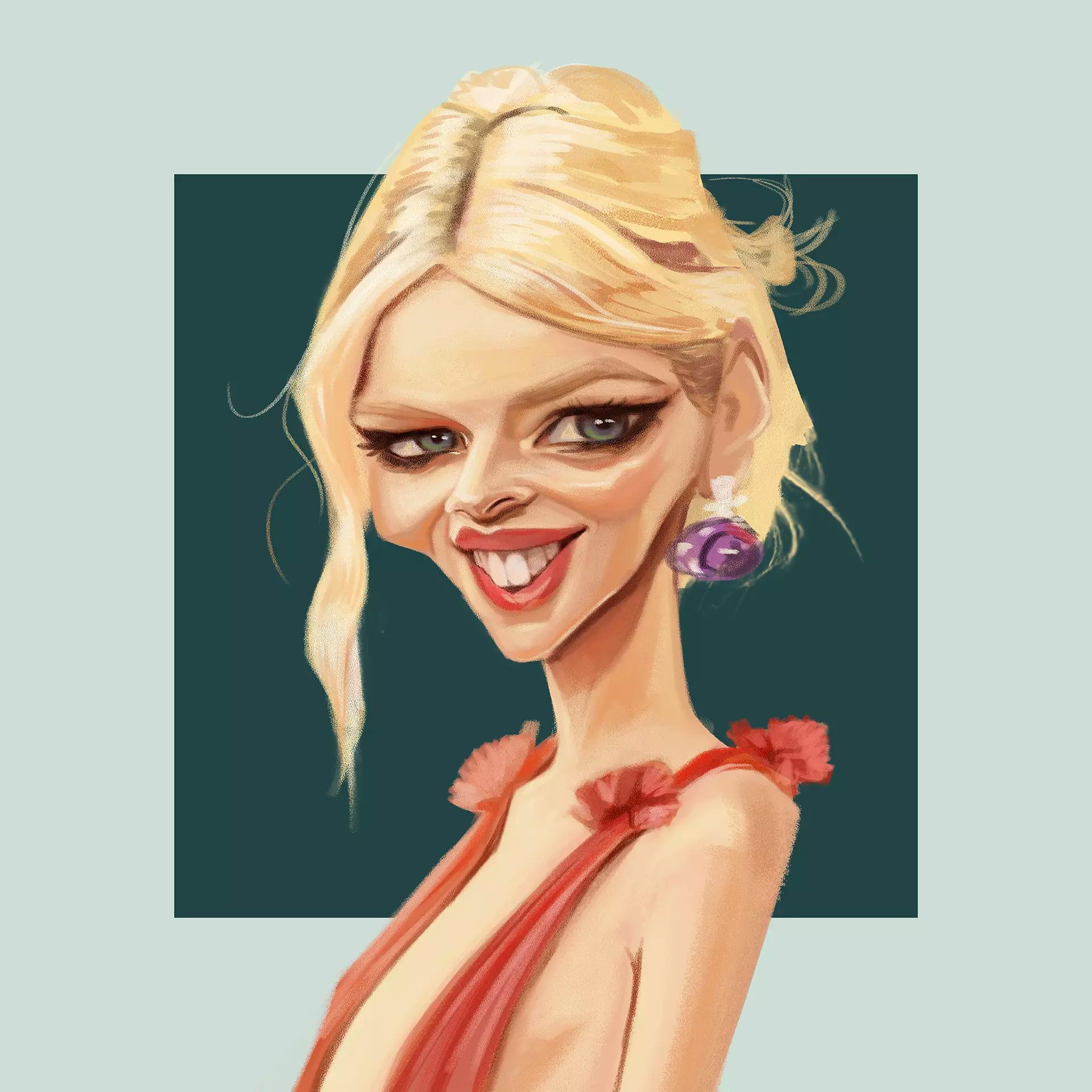 A caricature of a blond woman