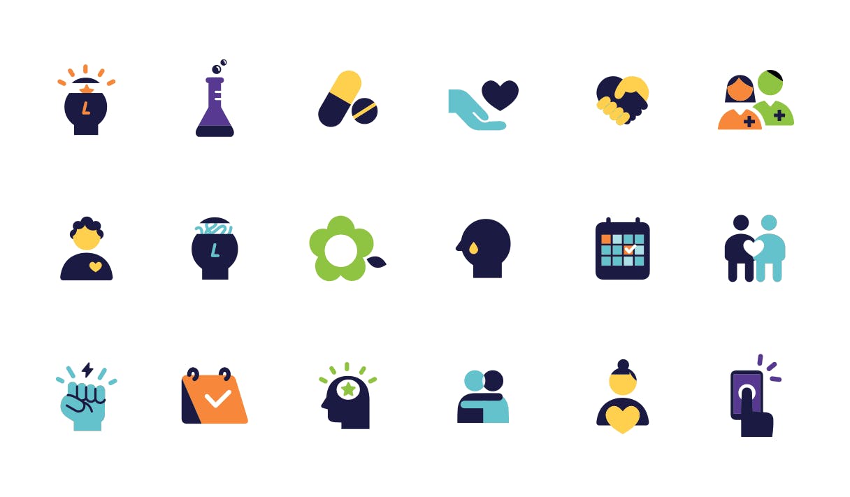 A series of icons in the mindstrong style.