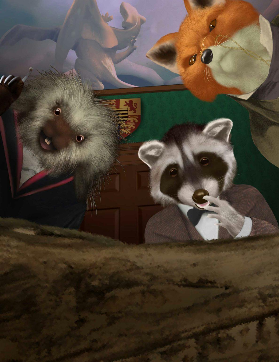 Three characters staring at the viewer