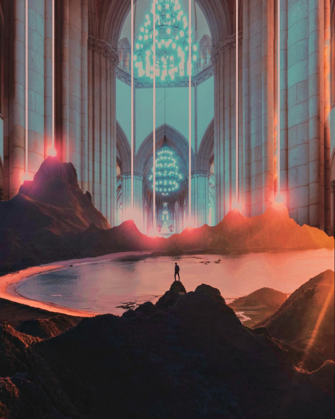 A collage of a bay in a cathedral