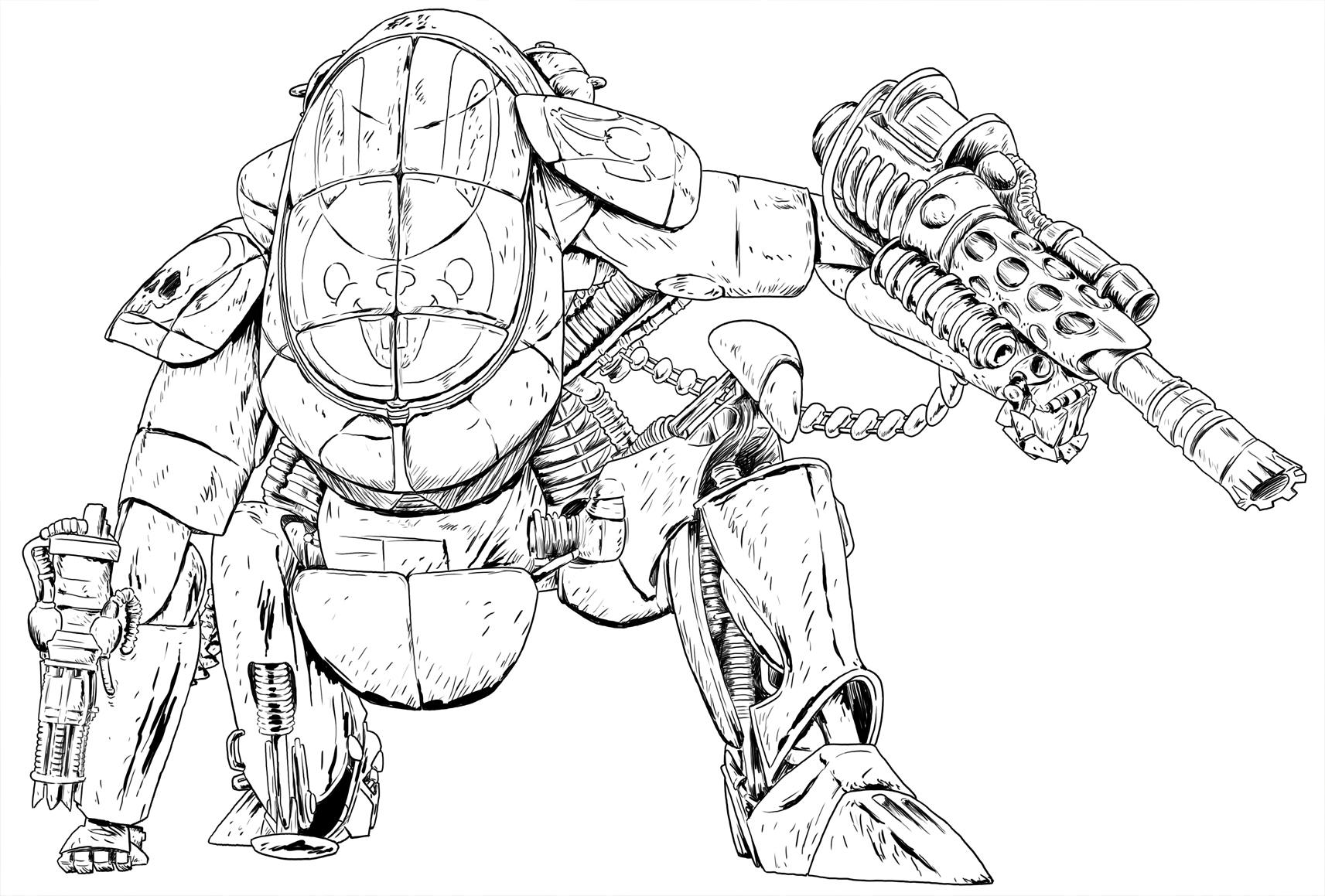 An illustration of a mech droid