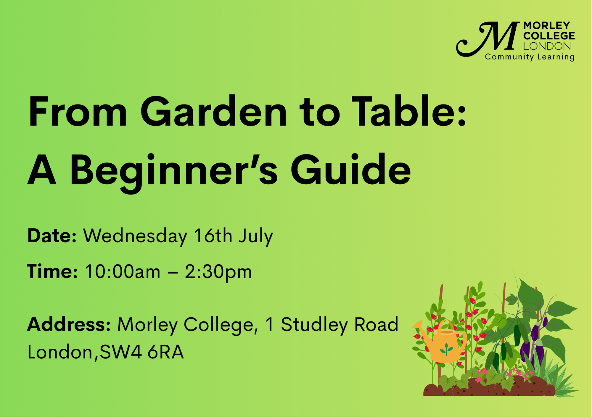 Free Gardening & Cooking Class coming up: 16.07.25