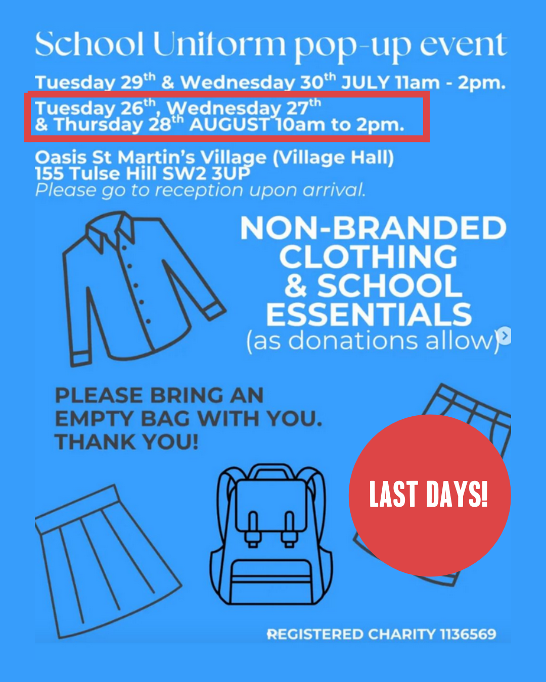 School uniform pop-up event