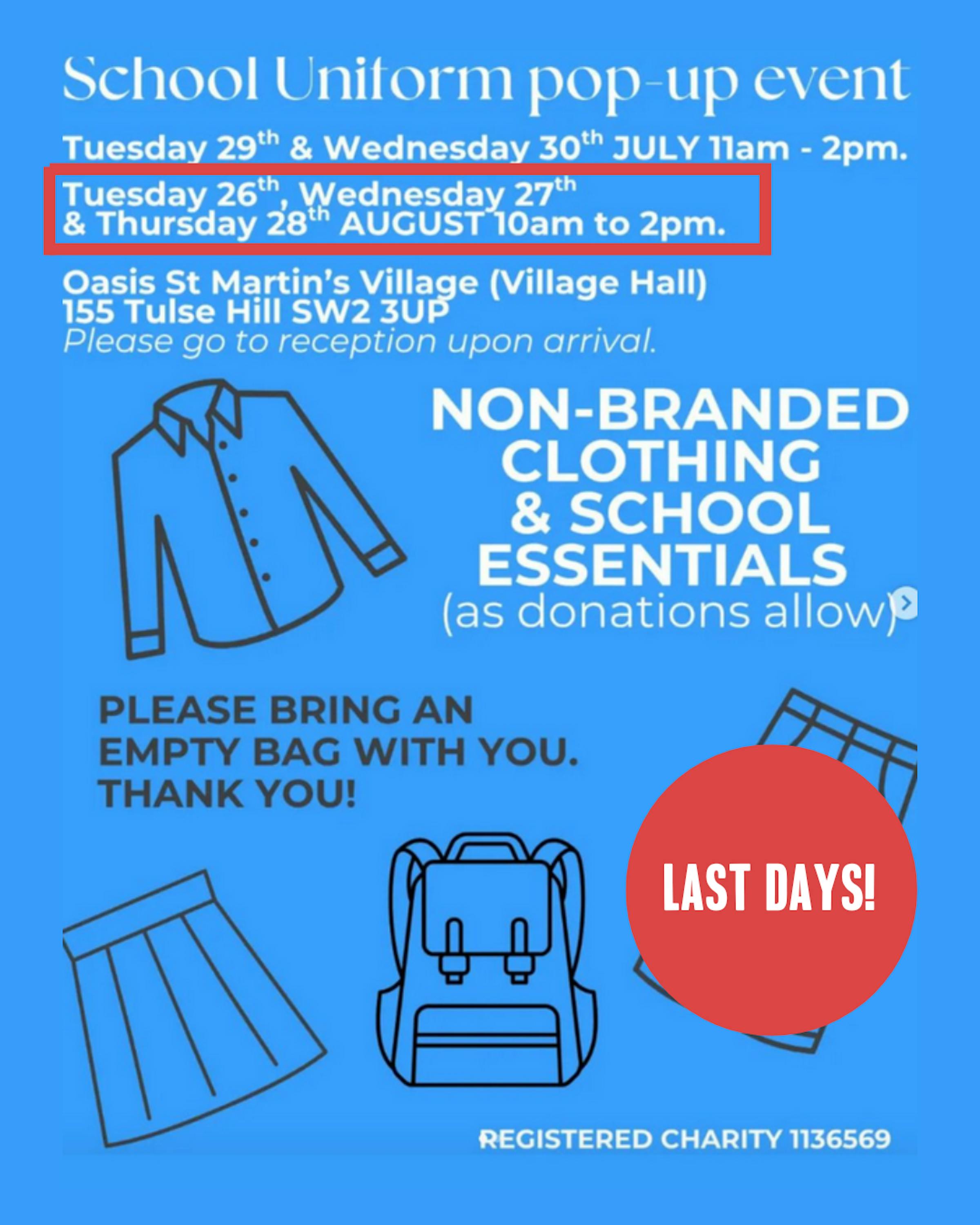 School uniform pop-up event