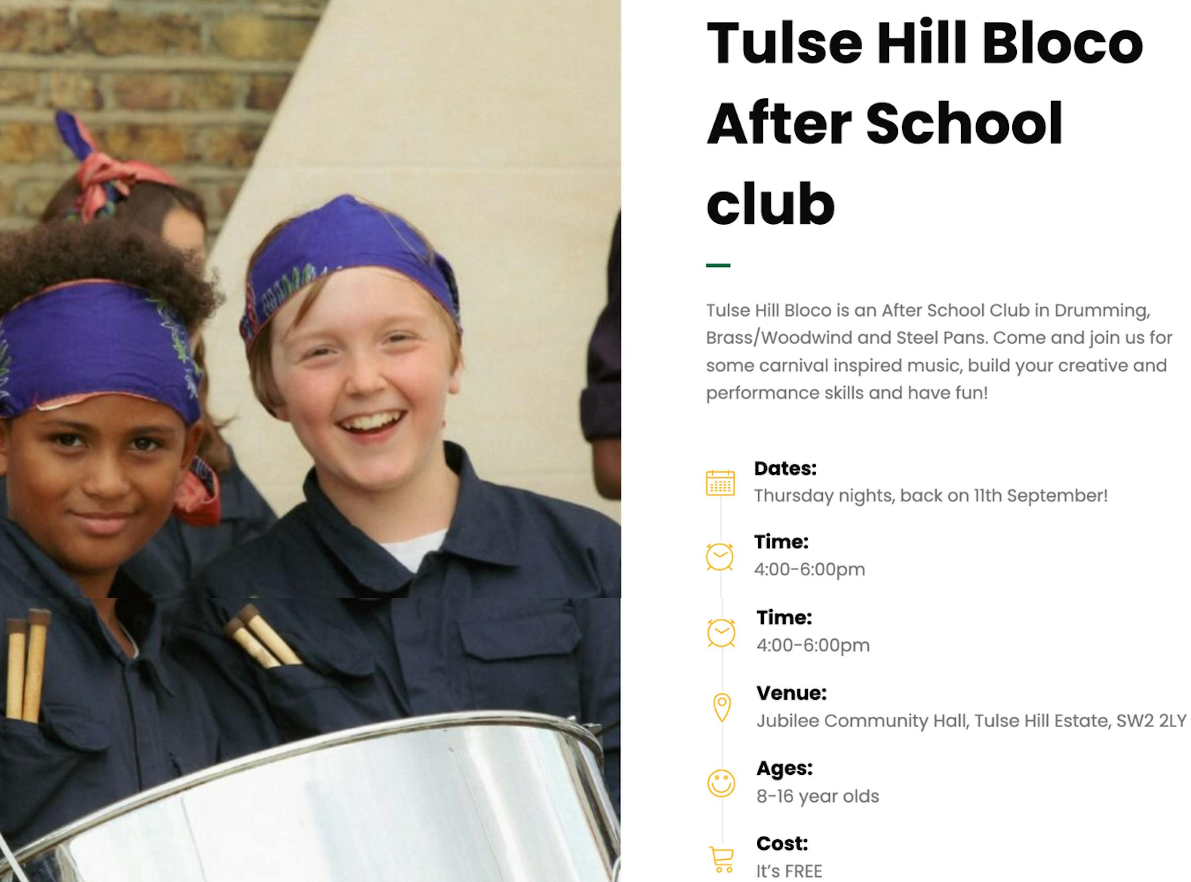Kinetica Bloco After School Club in Drumming, Brass/Woodwind and Steel Pans