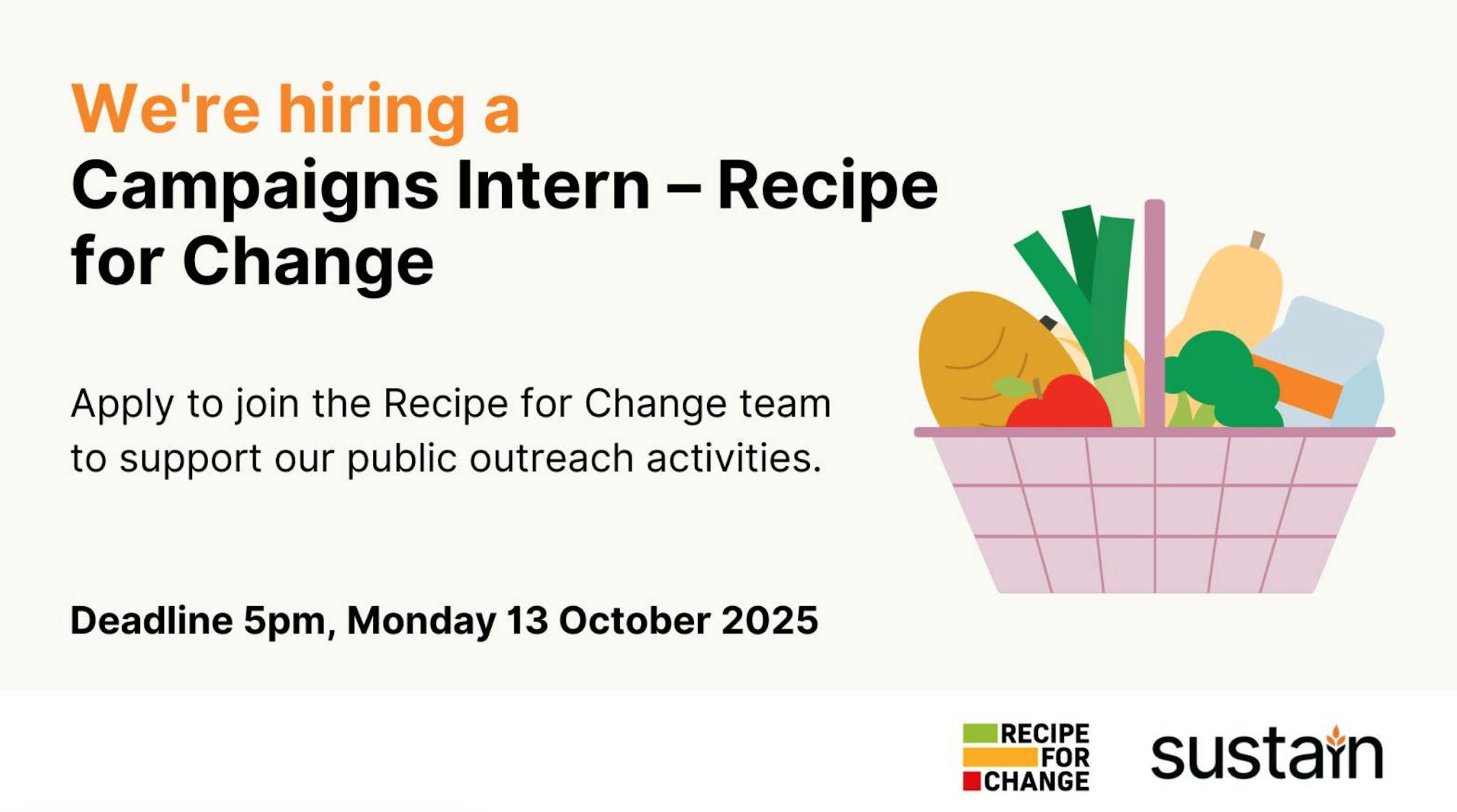 Sustain's Recipe for Change Campaign Internship Opportunity