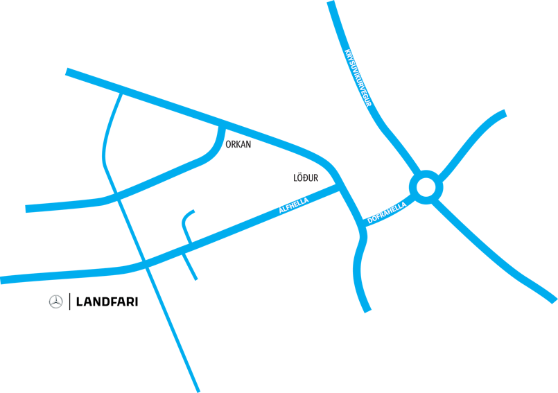 Kort af staðsetningu Landfara að Álfhellu 15 í Hafnarfirði
