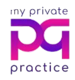 Logo for “My Private Practice” featuring stylized lowercase purple and pink letters forming an abstract “mpp” shape, with the full practice name written above and below in a clean modern font on a white background.