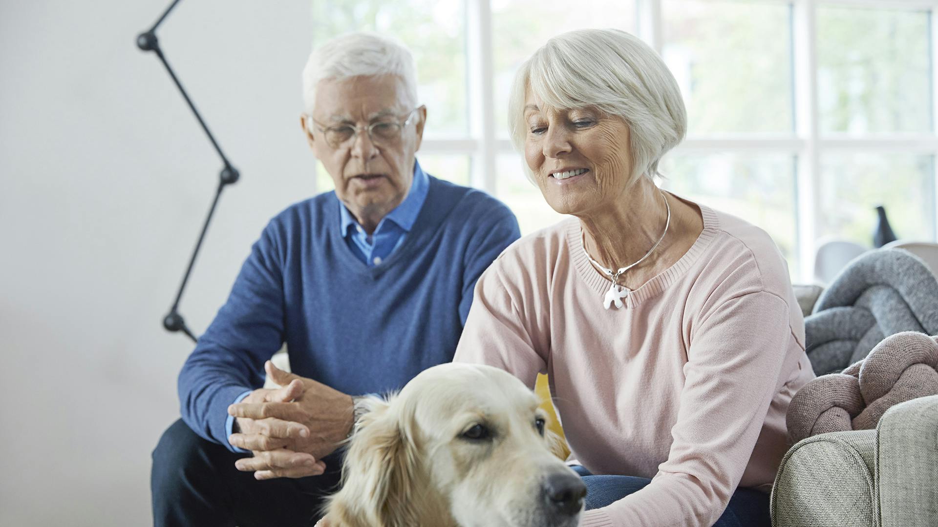 Eldri hjón með hund