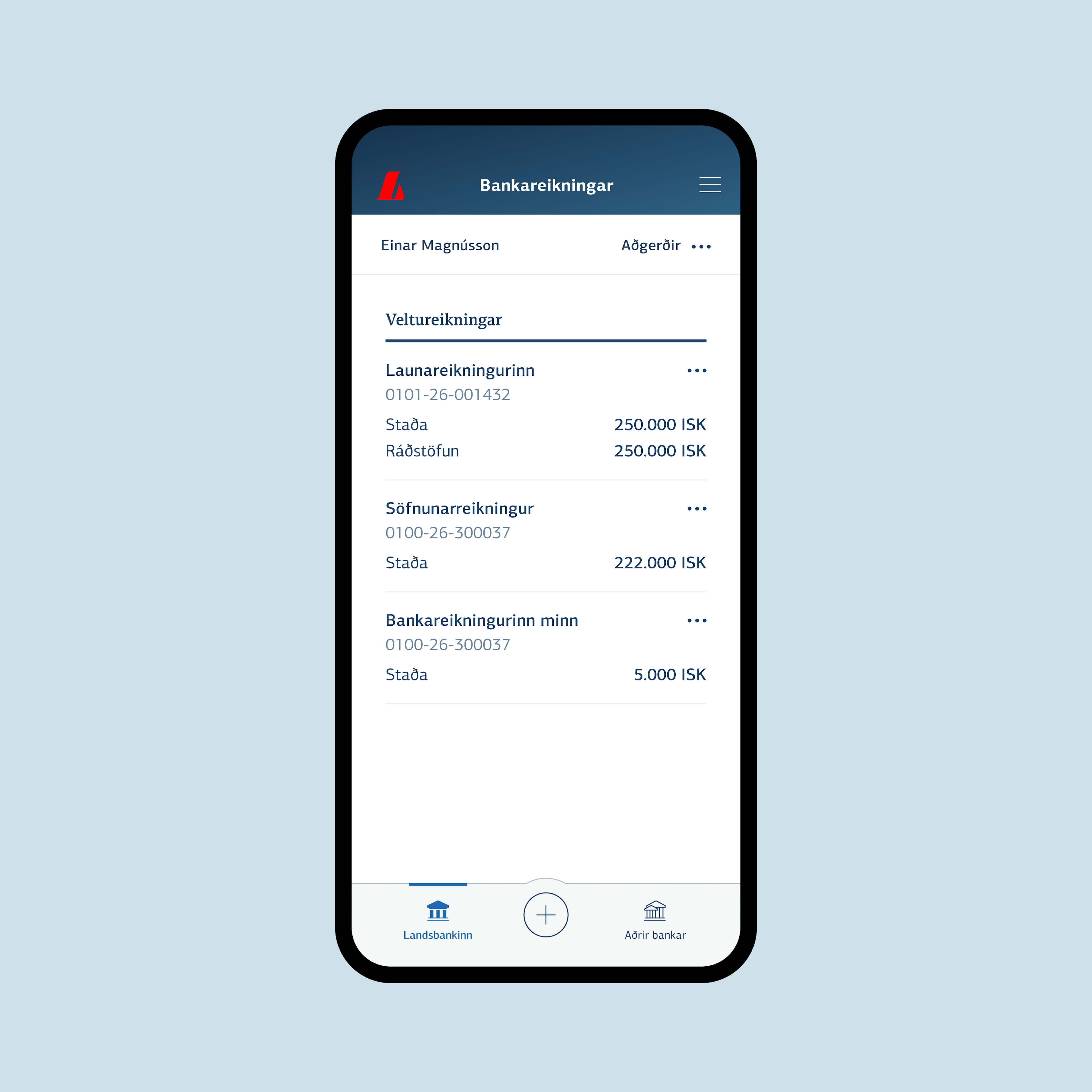 Skjámynd af bankareikningasvæðinu í Landsbankaappinu