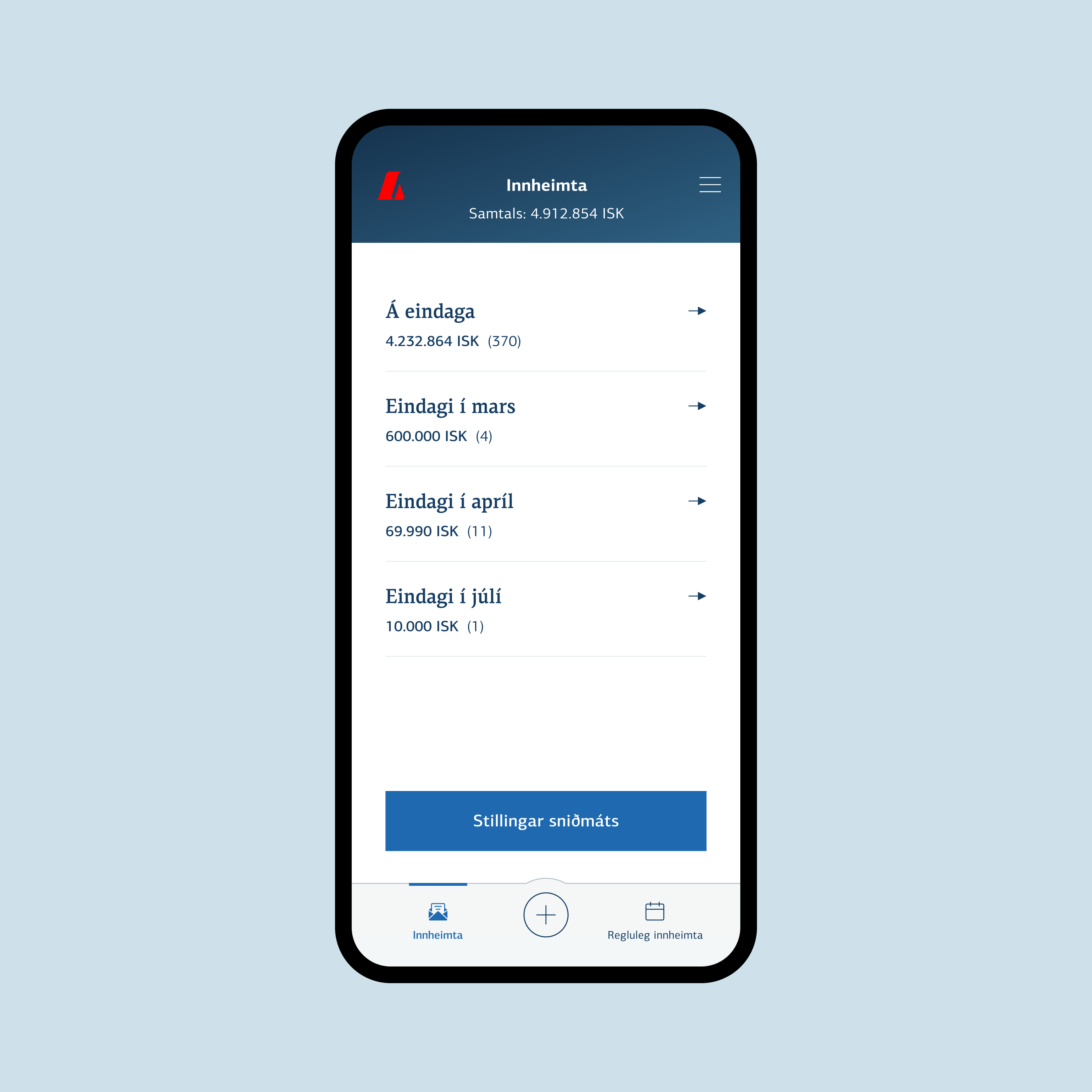 Skjámynd af svæði fyrir innheimtukröfur