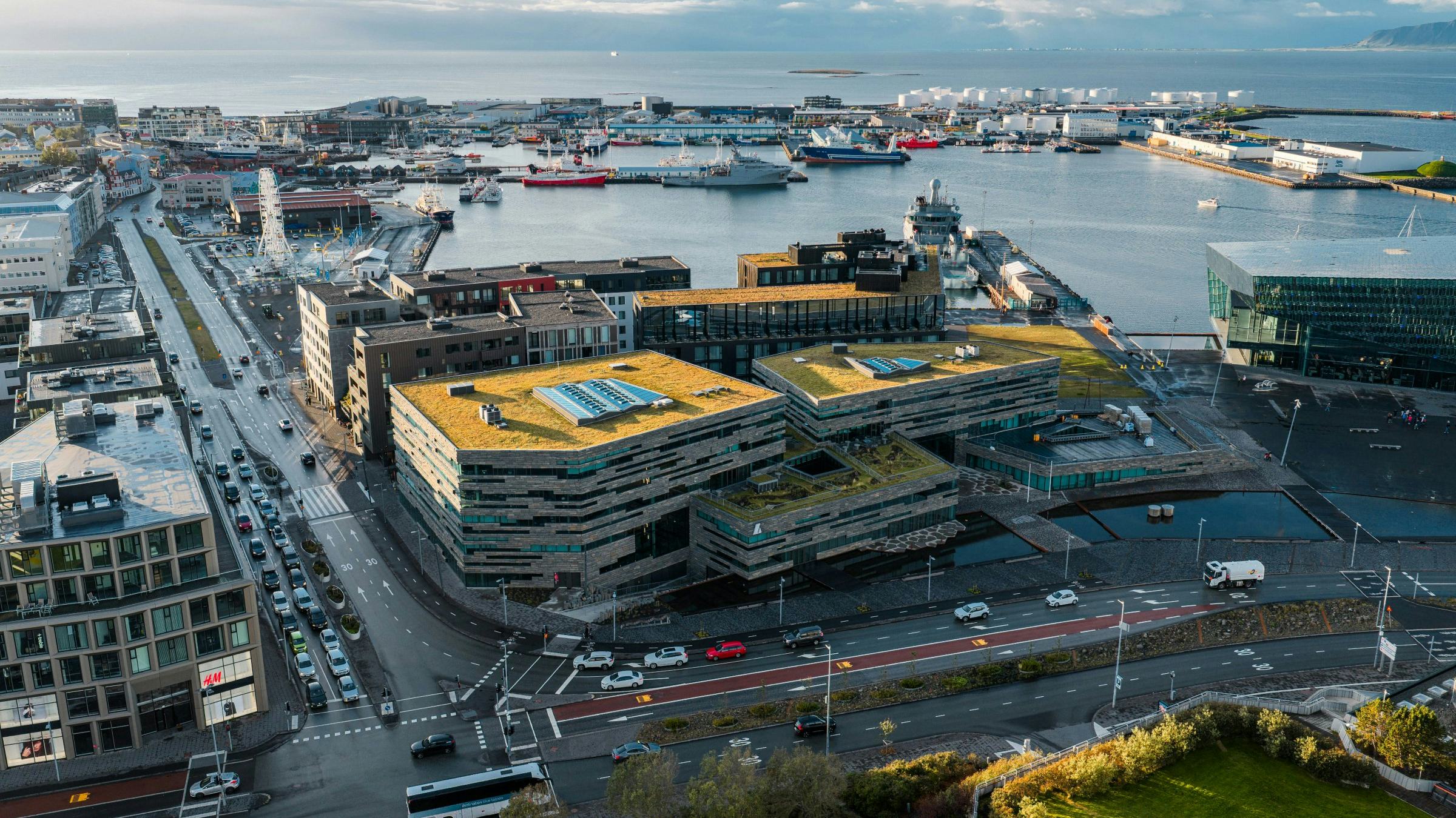 Loftmynd af Reykjastræti og umhverfi