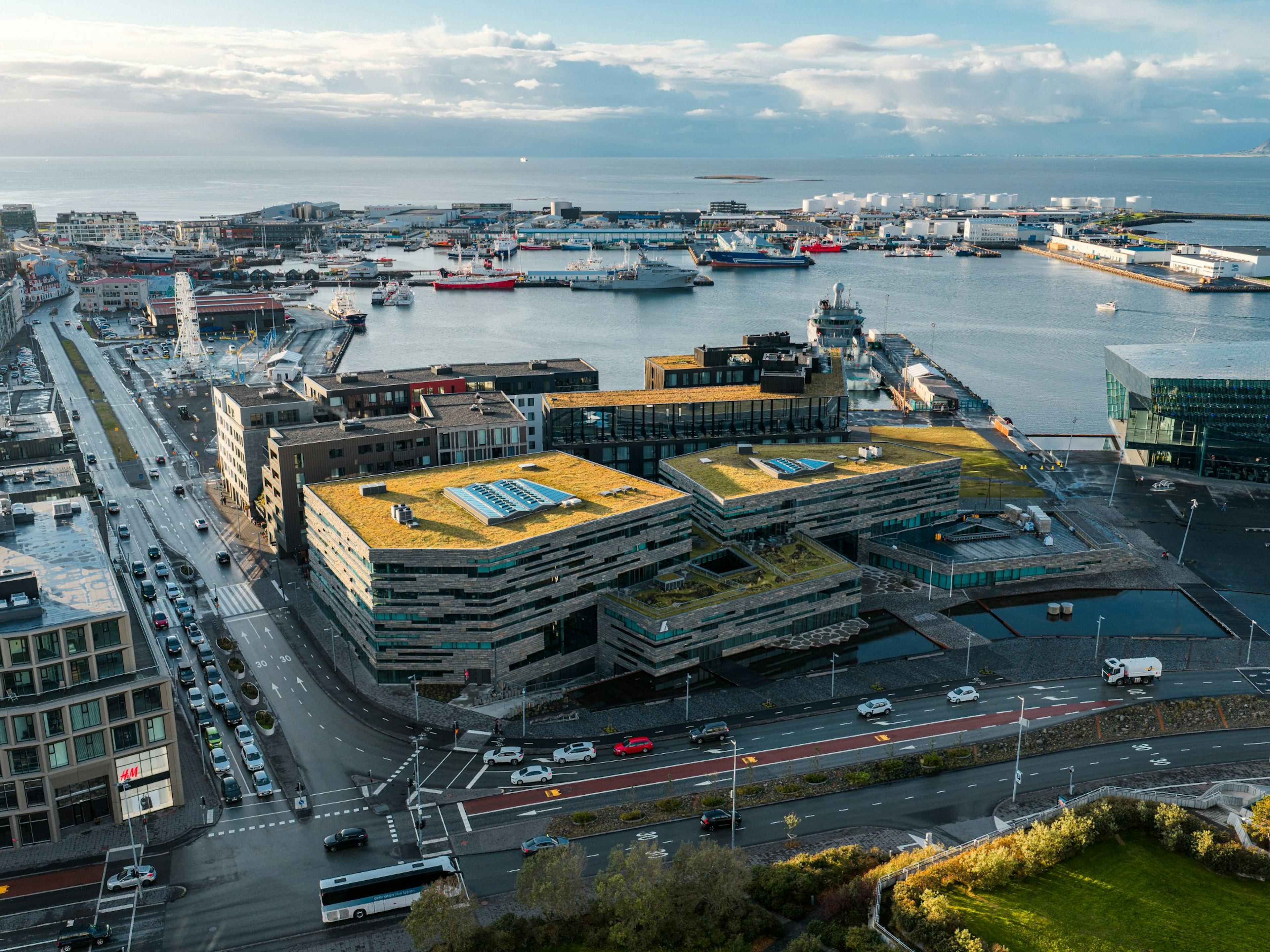 Loftmynd af Reykjastræti og umhverfi