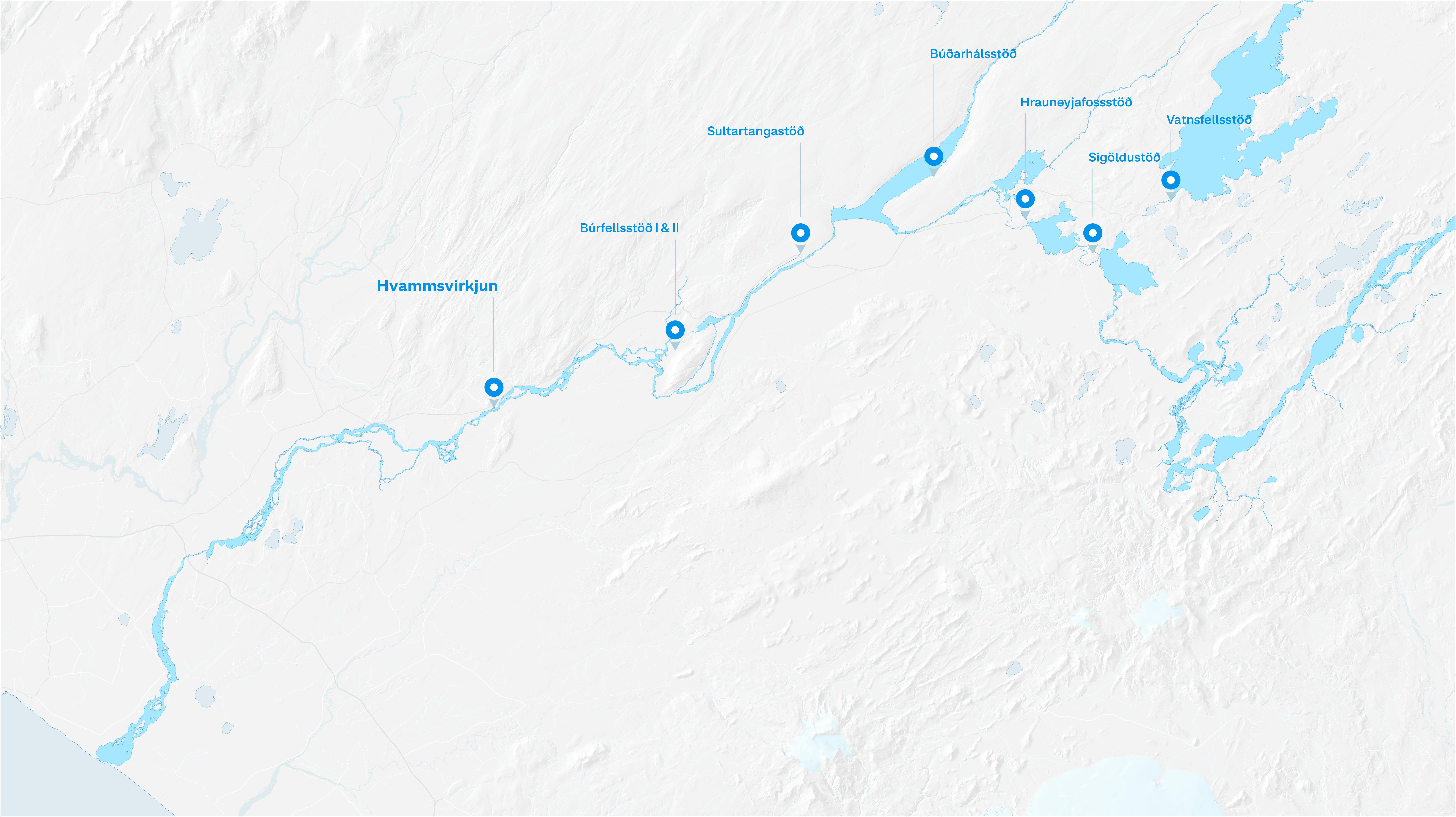 A map of the current power stations and Hvammur Power Station's location