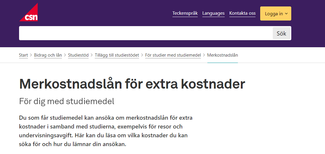 Merkostnadslån hos CSN