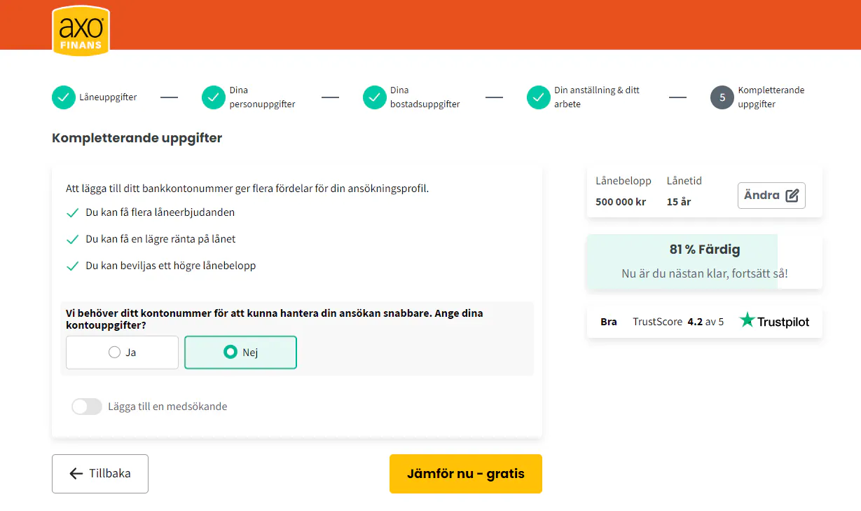 Axo finans ansökningsformulär steg 6