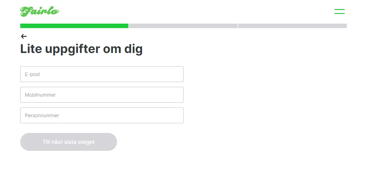 Fairlo ansökan steg 3