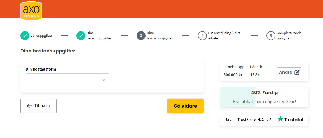 Axo finans ansökningsformulär steg 4