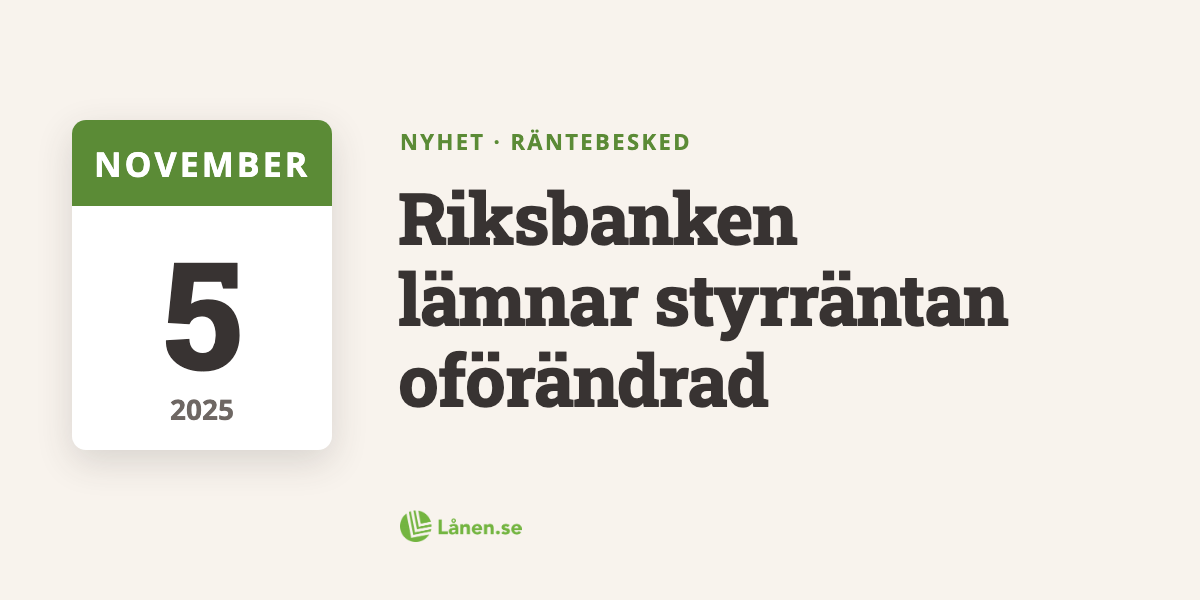 Riksbanken lämnar styrräntan oförändrad
